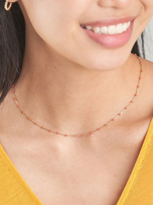 Olivia Necklace - Coral Enamel in Champagne Gold