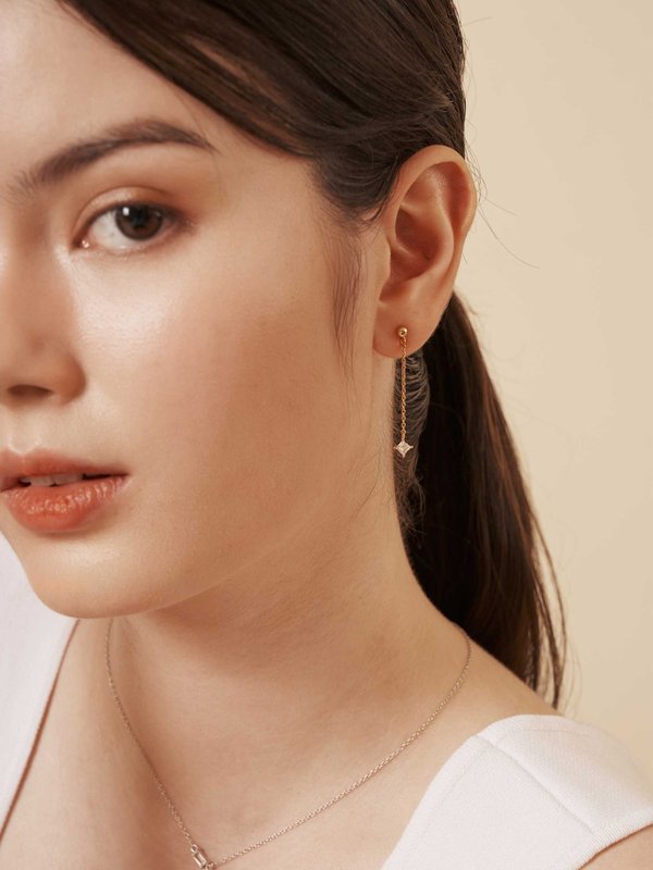 Rhea Drop Earrings - White Topaz in Champagne Gold