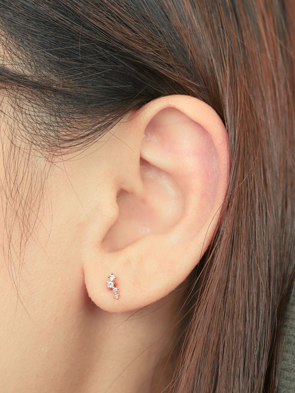 Tinsel Ear Studs - White Topaz in Rose Gold