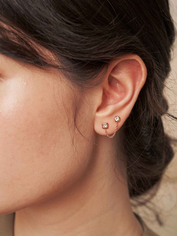 Serena Double Piercing Ear Studs - White Topaz in Rose Gold (Single)