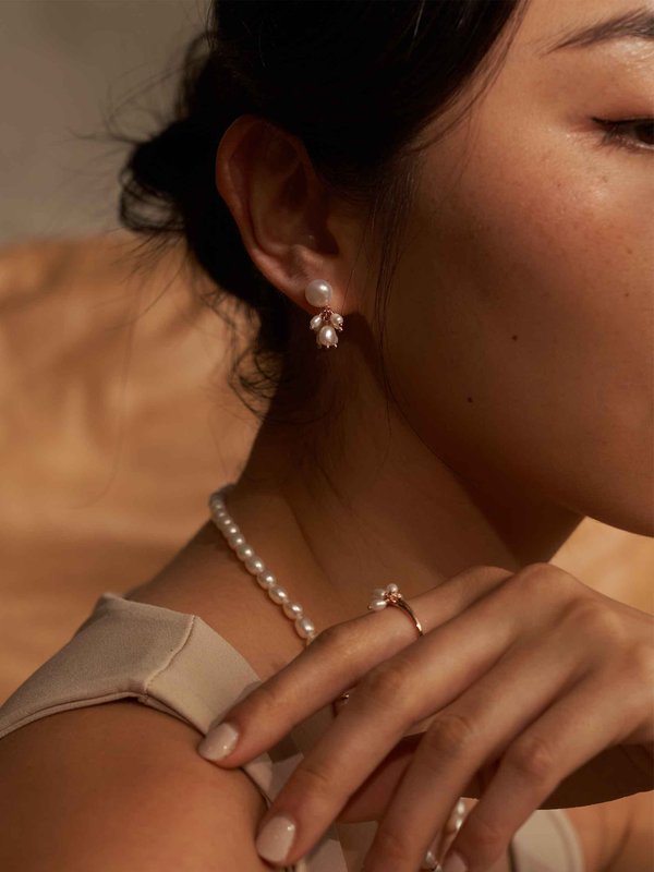 Tilly Earrings - Freshwater Pearl in Rose Gold