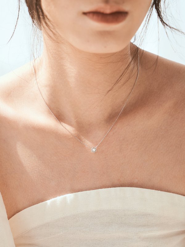 Daisy Necklace - White Sapphire & Freshwater Pearl in 14K White Gold