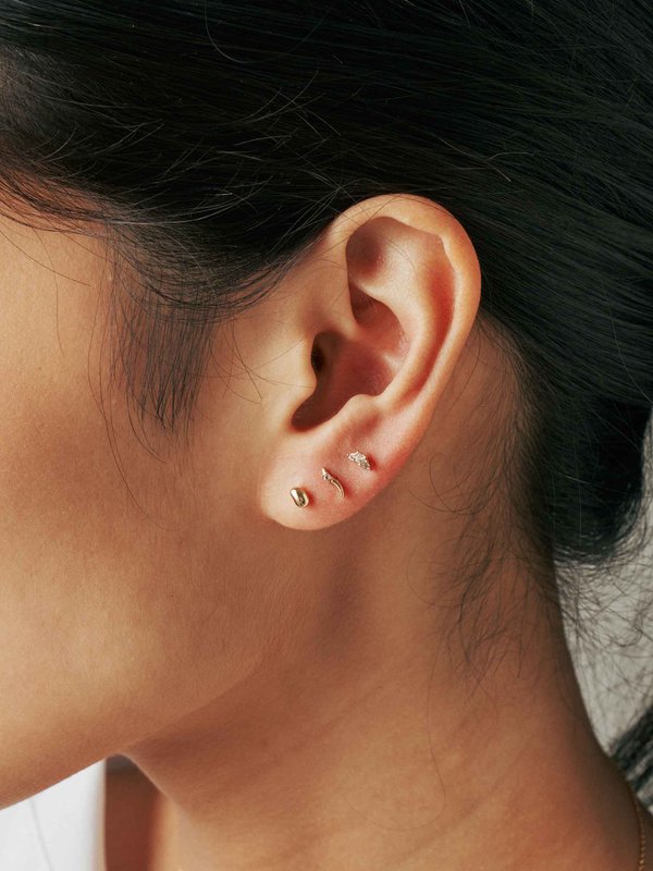 Pixie Ear Stud Stacking Set - White Topaz in Champagne Gold